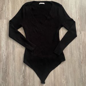 Abercrombie & Fitch - Black Ribbed Long Sleeve Thong Bodysuit